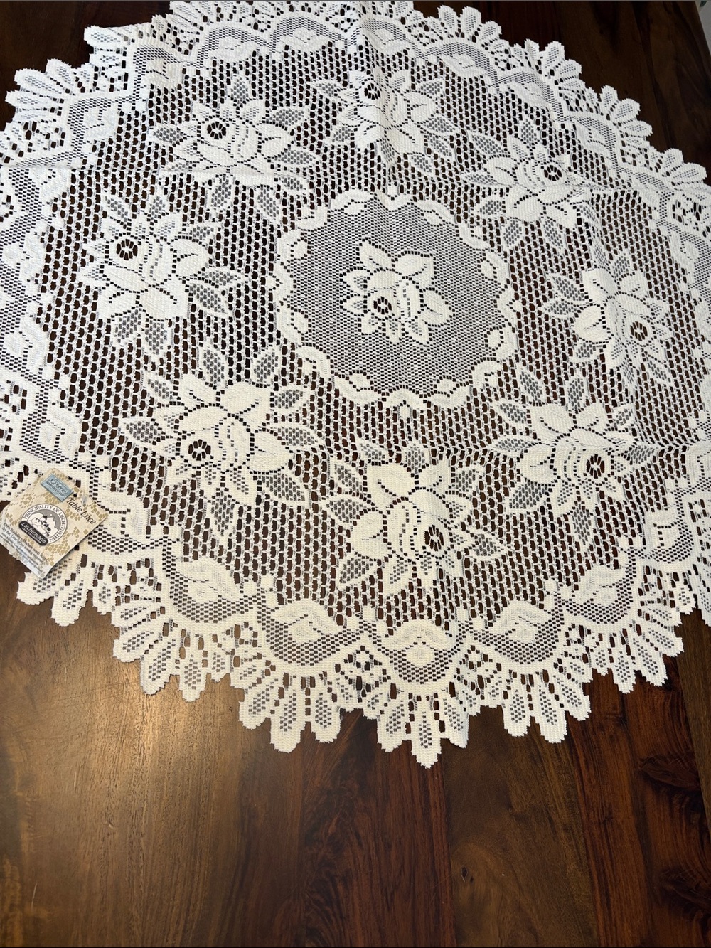 NWT - Vintage JCPenny Cream Liechtenstein Lace Floral Table Cover